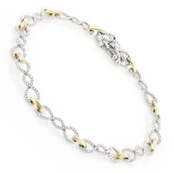 Two Tone 14K Yellow Gold Round Diamond Bracelet For Women 0.7ct