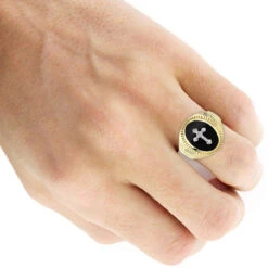 14K Yellow Gold Black Onyx Men's Ring Cross Detail 11 14K Yellow Gold Black Onyx Men's Ring Cross Detail -Its Hot Jewelry Shop 14k white gold black onyx mens ring cross detail p 6347 bodye