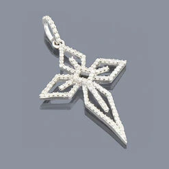 14K White Gold Cross Pendant 0.32ct