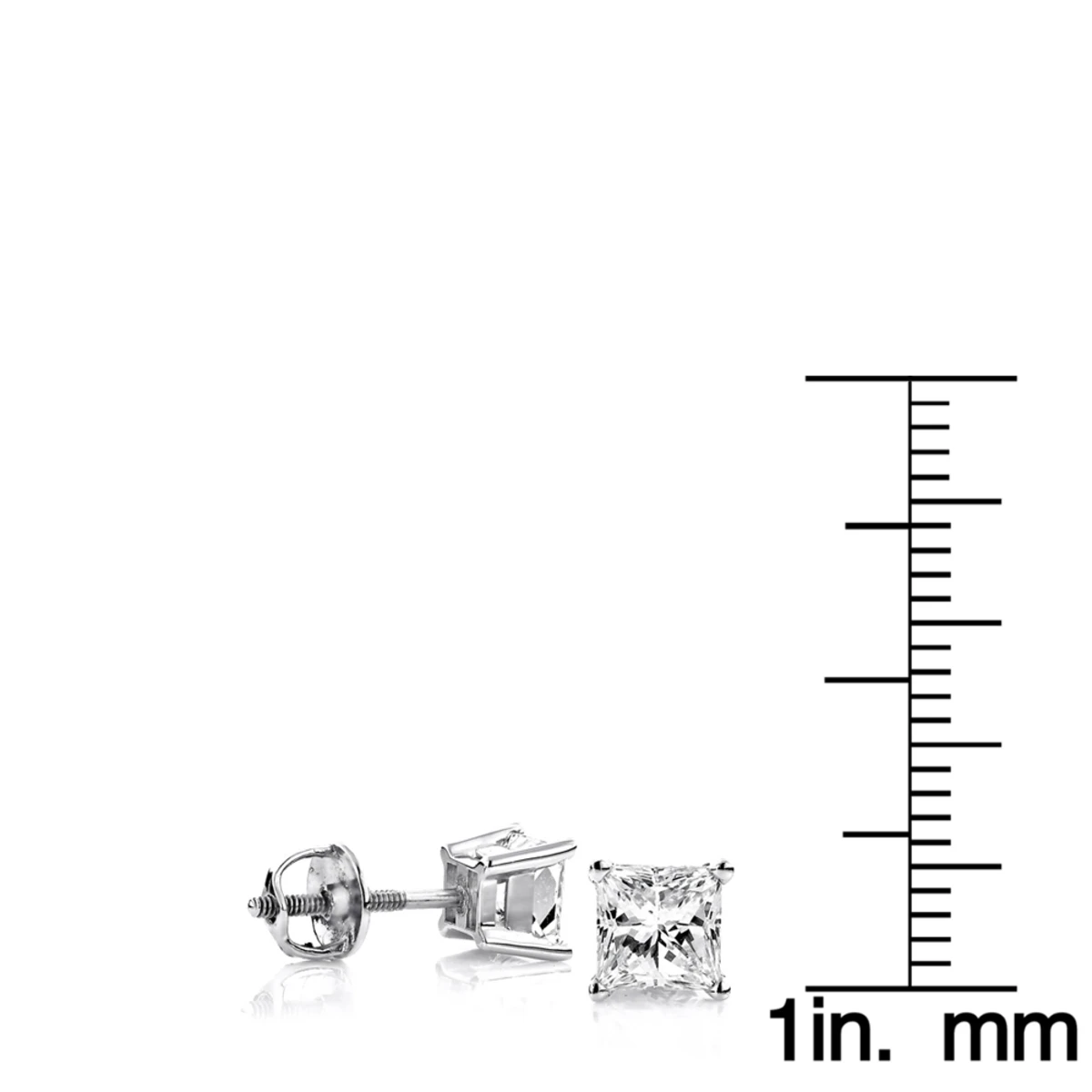 14K White Gold Diamond Stud Earrings Princess 1.50ct 8 14K White Gold Diamond Stud Earrings Princess 1.50ct - Image 6