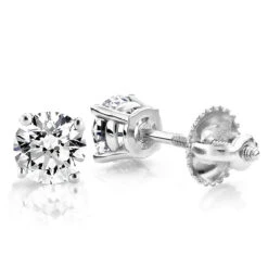 14K White Gold Earrings Round Diamond Studs 0.33ct