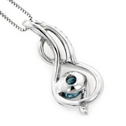 14K White Gold La Minor Blue Diamond Pendant For Women With Chain Necklace -Its Hot Jewelry Shop 14k white gold la minor blue diamond pendant for women with chain 037ct backwh