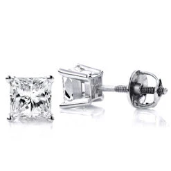 14K White Gold Princess-Cut Diamond Stud Earrings 1.5ct