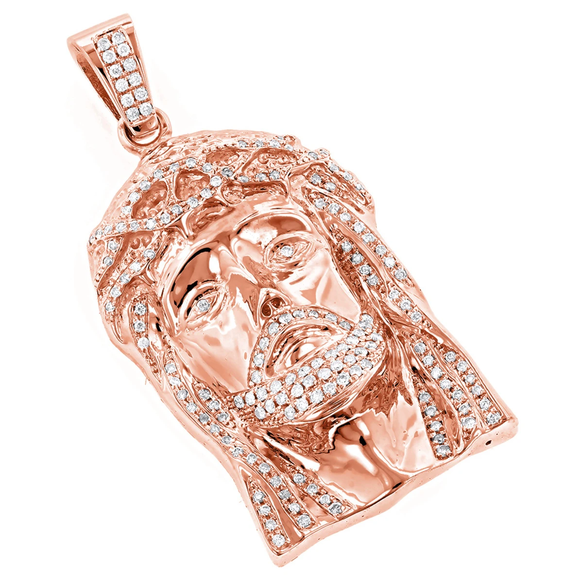 14K White Gold Round Diamond Jesus Head Pendant For Men 1.8ct 5 14K White Gold Round Diamond Jesus Head Pendant For Men 1.8ct - Image 3