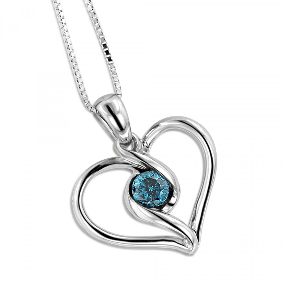 14K White Gold Single Blue Diamond Heart Necklace For Women Pendant 4 14K White Gold Single Blue Diamond Heart Necklace For Women Pendant - Image 2