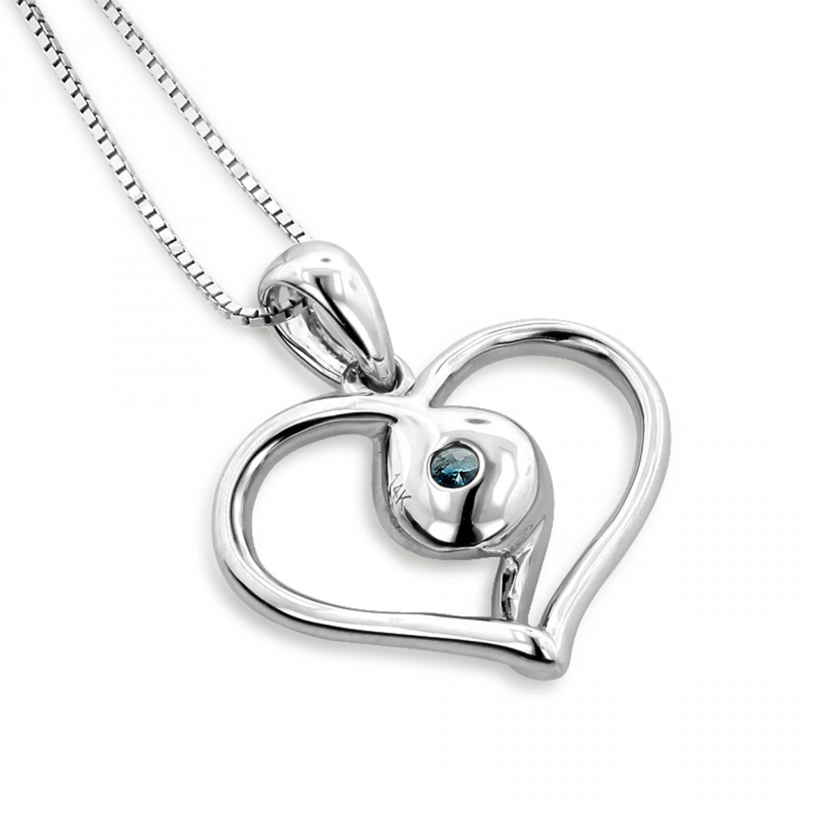 14K White Gold Single Blue Diamond Heart Necklace For Women Pendant 5 14K White Gold Single Blue Diamond Heart Necklace For Women Pendant - Image 3