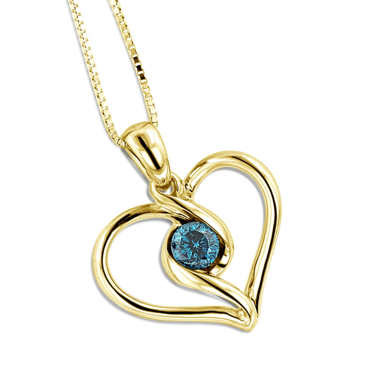 14K White Gold Single Blue Diamond Heart Necklace For Women Pendant 6 14K White Gold Single Blue Diamond Heart Necklace For Women Pendant - Image 4