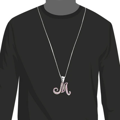 Large 14K White Gold White Pink Diamond Initial M Letter Pendant Necklace 3.4ct 4 Large 14K White Gold White Pink Diamond Initial M Letter Pendant Necklace 3.4ct - Image 2