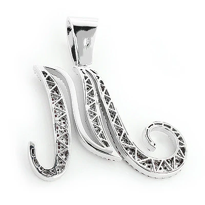 Large 14K White Gold White Pink Diamond Initial M Letter Pendant Necklace 3.4ct 5 Large 14K White Gold White Pink Diamond Initial M Letter Pendant Necklace 3.4ct - Image 3