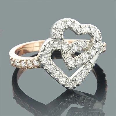 14K Rose Gold Diamond Heart Ring 0.55ct 3 14K Rose Gold Diamond Heart Ring 0.55ct