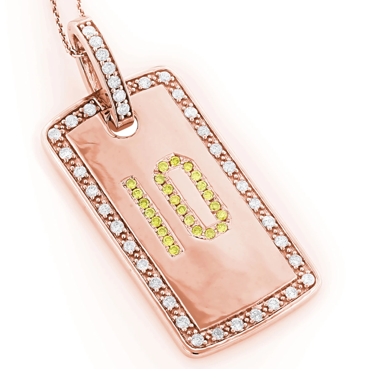 14K White Gold White Yellow Diamond Number 10 Dog Tag Pendant 1.60 5 14K White Gold White Yellow Diamond Number 10 Dog Tag Pendant 1.60 - Image 3