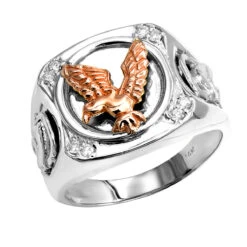 14K Yellow Gold Diamond Men's Eagle Ring 0.10 -Its Hot Jewelry Shop 14k white yellow rose gold diamond mens eagle ring 010 p 6238 wh