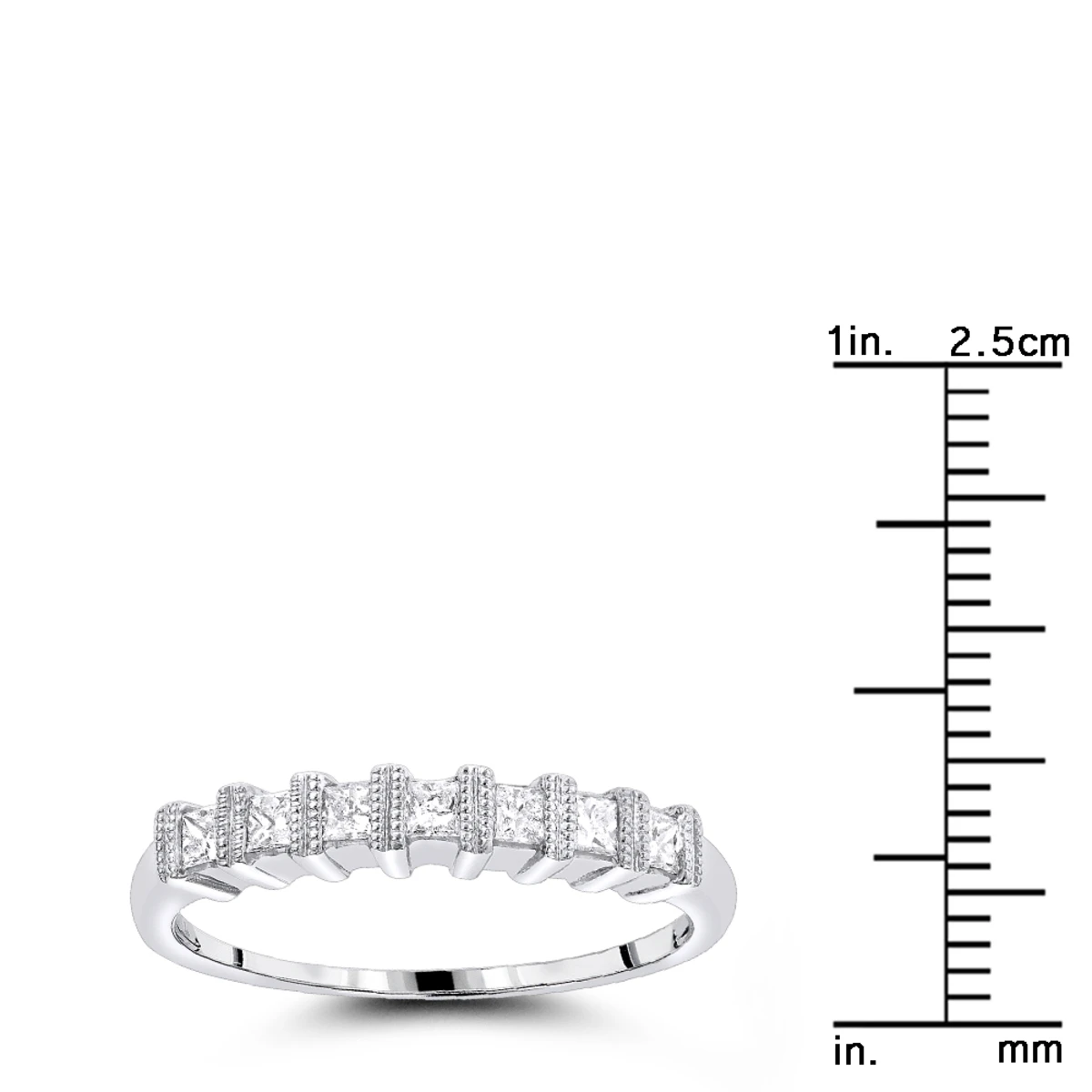 Thin 14K White Gold Women's Diamond Wedding Band Princess Cut 0.60ct 7 Thin 14K White Gold Women's Diamond Wedding Band Princess Cut 0.60ct - Image 5