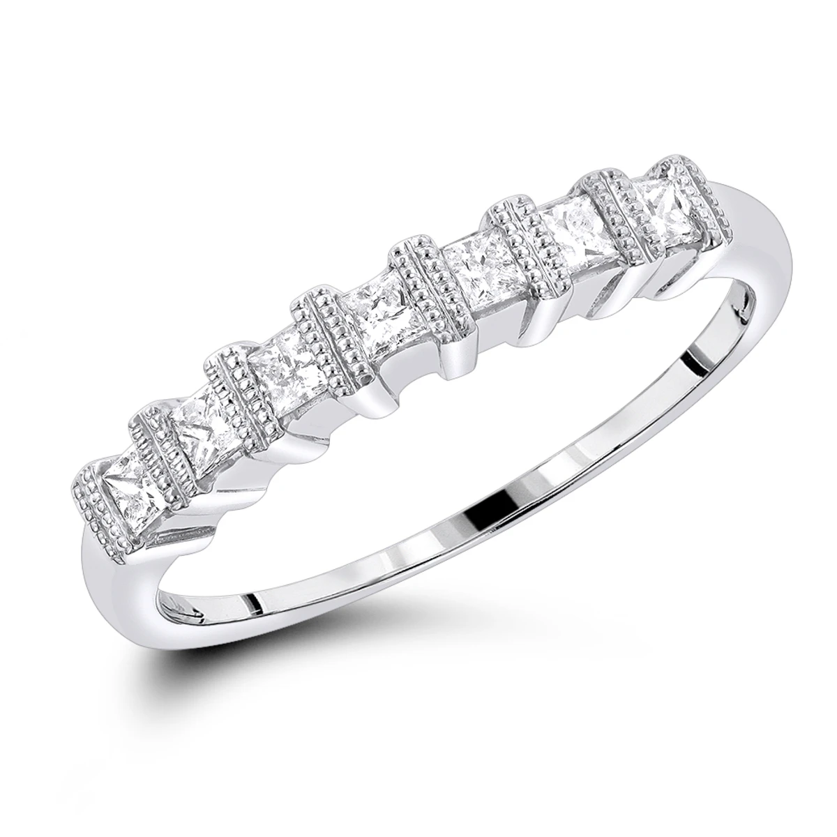 Thin 14K White Gold Women's Diamond Wedding Band Princess Cut 0.60ct 3 Thin 14K White Gold Women's Diamond Wedding Band Princess Cut 0.60ct