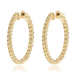 14K Yellow Gold Yellow Diamond Hoop Earrings 2 Carats Inside Out Design By Luxurman