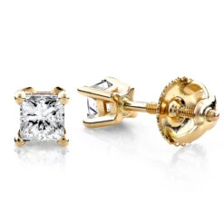 14K Yellow Gold Princess Diamond Stud Earrings 0.25ct