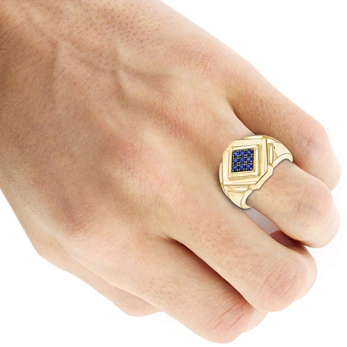 14K Yellow Gold Sapphire Men's Ring By Luxurman 0.27ct 7 14K Yellow Gold Sapphire Men's Ring By Luxurman 0.27ct - Image 5