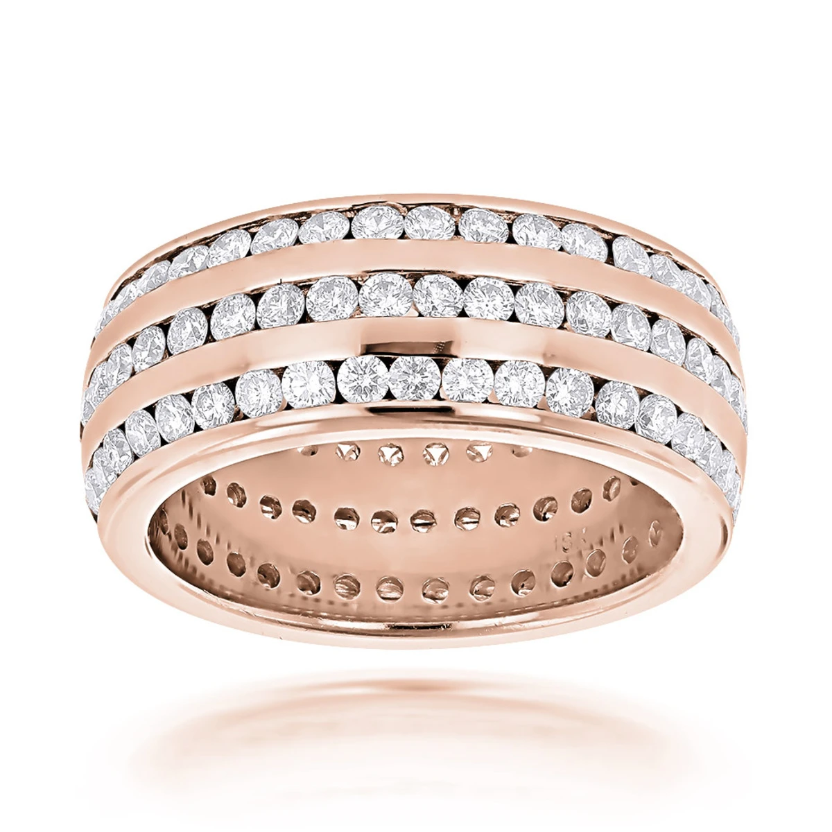 18K White Gold 3-Row Diamond Eternity Band Ring 4.50ct 5 18K White Gold 3-Row Diamond Eternity Band Ring 4.50ct - Image 3