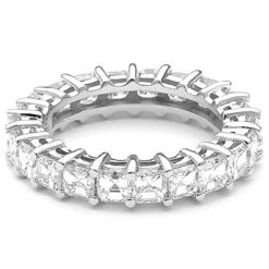 Thin 18K White Gold Asscher Cut Diamond Eternity Band 4.32ct