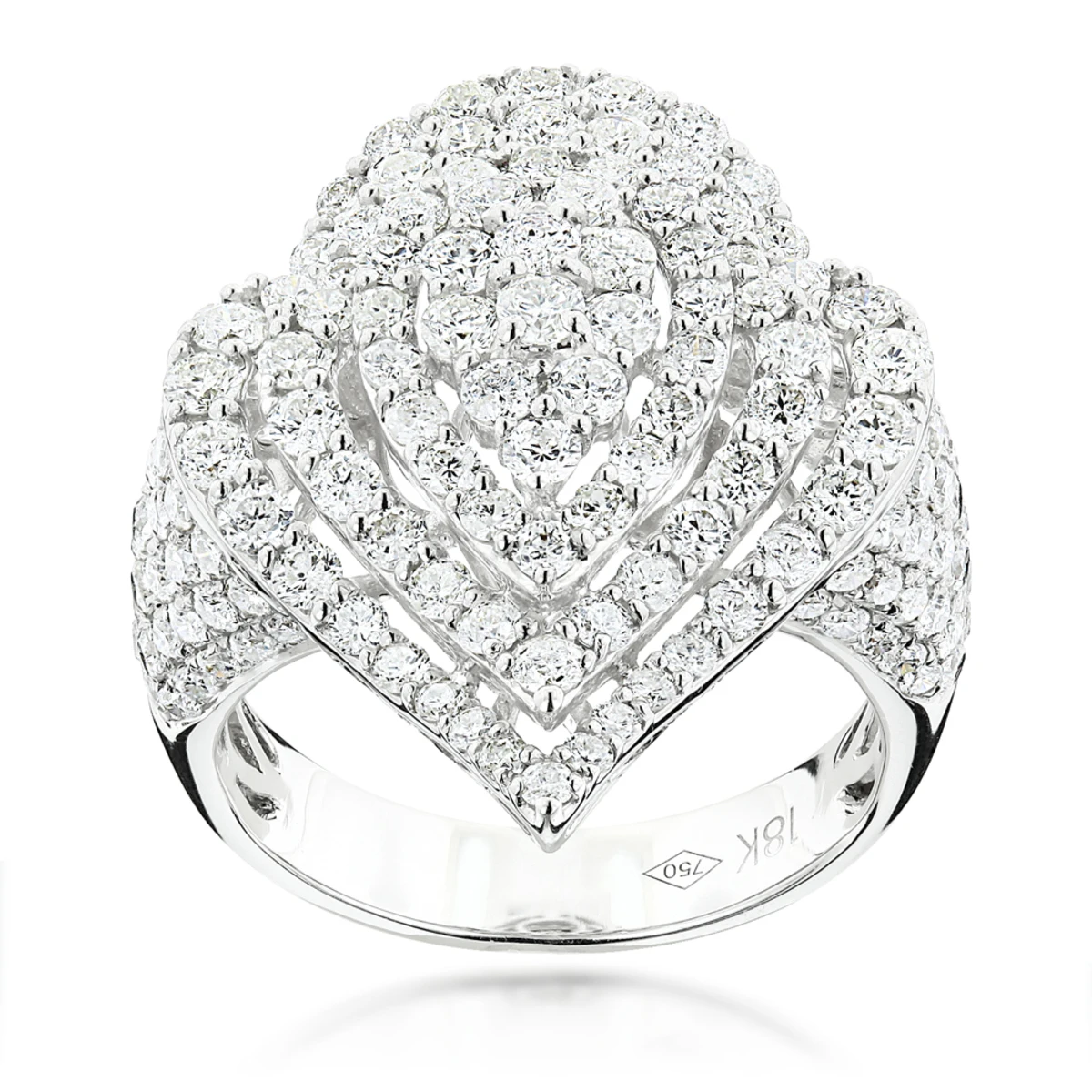 18K White Gold Designer Diamond Drop Ring For Women 3.75ct 3 18K White Gold Designer Diamond Drop Ring For Women 3.75ct