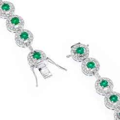 Women's 18K White Gold Diamond And Emerald Bracelet 2.52dtw 3.56stw -Its Hot Jewelry Shop 18k gold diamond and emerald bracelet 252dtw 356stw p 5918 backwh