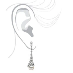 18K White Gold Diamond And Pearl Drop Earrings For Women 4.5 Carats F VS Diamonds -Its Hot Jewelry Shop 18k gold diamond and pearl drop earrings for women 45 carats f vs diamonds 100583 body white