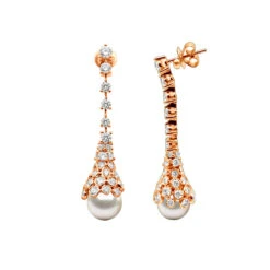 18K White Gold Diamond And Pearl Drop Earrings For Women 4.5 Carats F VS Diamonds -Its Hot Jewelry Shop 18k gold diamond and pearl drop earrings for women 45 carats f vs diamonds 100583 rose