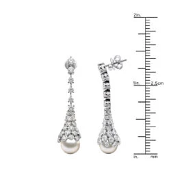 18K White Gold Diamond And Pearl Drop Earrings For Women 4.5 Carats F VS Diamonds -Its Hot Jewelry Shop 18k gold diamond and pearl drop earrings for women 45 carats f vs diamonds 100583 ruler