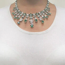 18K White Gold Diamond & Emerald Necklace 15.17dtw 22.44etw -Its Hot Jewelry Shop 18k gold diamond emerald necklace 1517dtw 2244etw p 6004bod