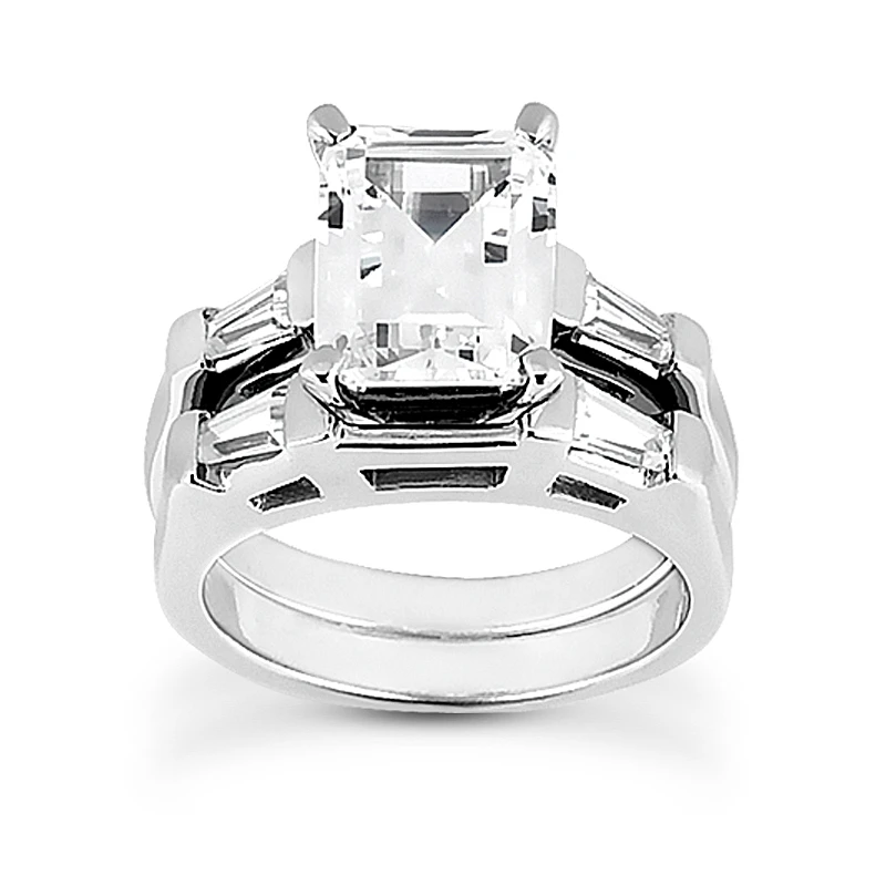 18K White Gold Emerald Diamond Engagement Ring And Band 0.99ct Bridal Set 3 18K White Gold Emerald Diamond Engagement Ring And Band 0.99ct Bridal Set