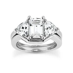 18K White Gold Diamond Engagement Ring Set 1.15ct With Emerald Cut Center Stone