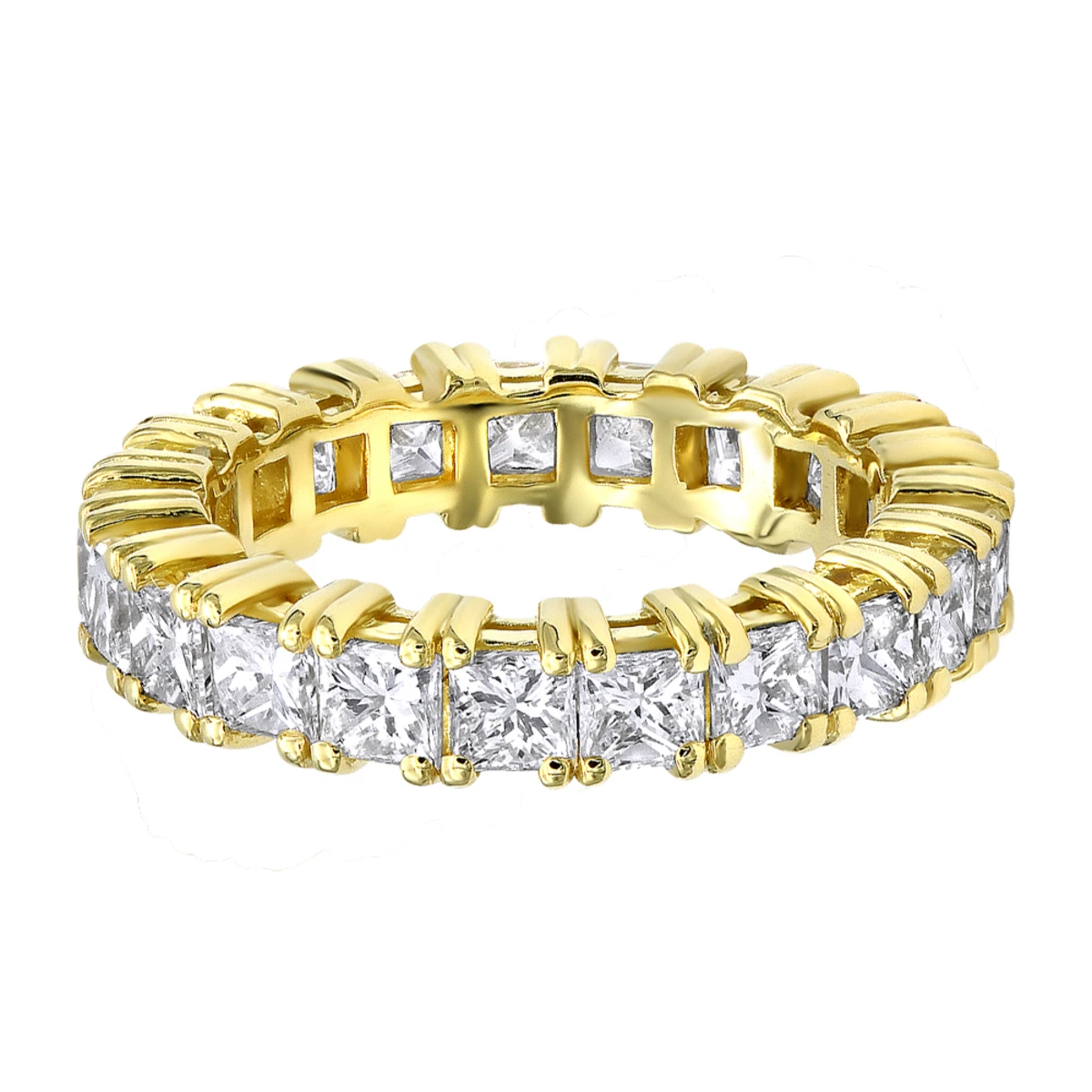 18K Yellow Gold Princess Cut Diamond Eternity Band 3.74ct Ladies Anniversary Ring 6 18K Yellow Gold Princess Cut Diamond Eternity Band 3.74ct Ladies Anniversary Ring - Image 4