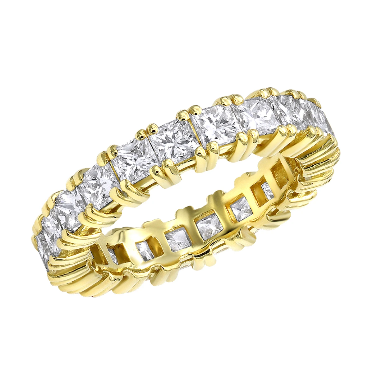18K Yellow Gold Princess Cut Diamond Eternity Band 3.74ct Ladies Anniversary Ring 3 18K Yellow Gold Princess Cut Diamond Eternity Band 3.74ct Ladies Anniversary Ring