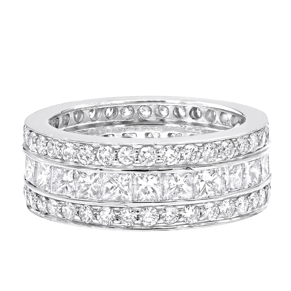 18K White Gold Round & Princess Diamond 5 Carat Eternity/Anniversary Band 6 18K White Gold Round & Princess Diamond 5 Carat Eternity/Anniversary Band - Image 4