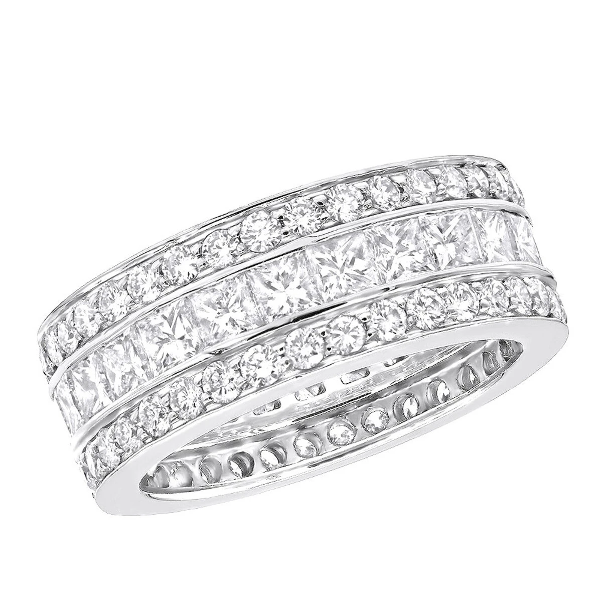 18K White Gold Round & Princess Diamond 5 Carat Eternity/Anniversary Band 3 18K White Gold Round & Princess Diamond 5 Carat Eternity/Anniversary Band