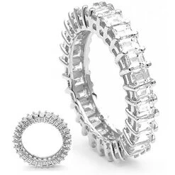 Thin 18K White Gold Emerald Cut Diamond Eternity Band 4ct