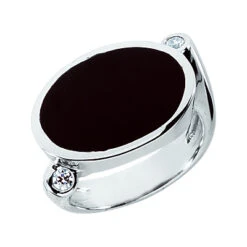 18K White Gold Ladies Black Onyx Ring 0.10ct