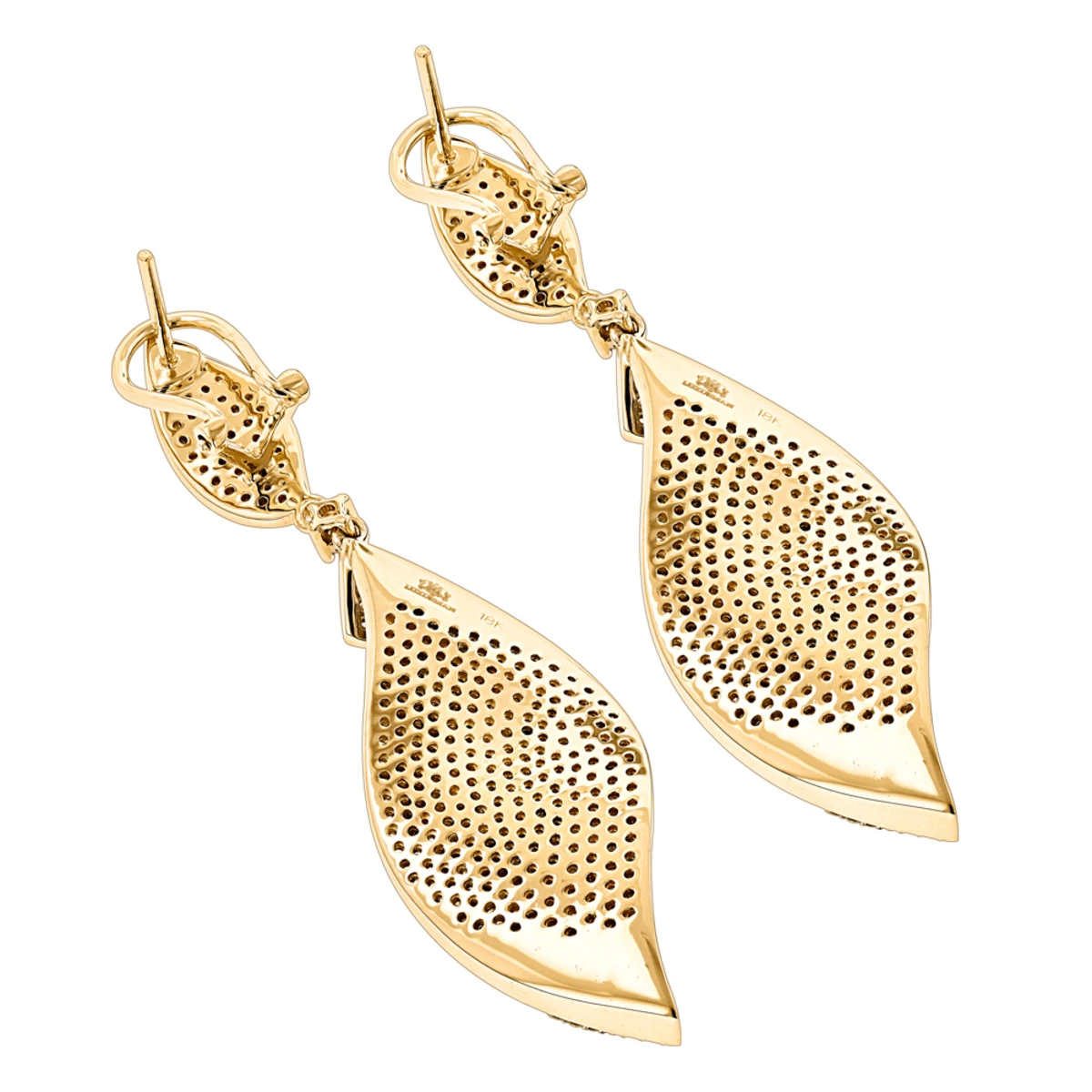 18K Yellow Gold Ladies Designer Diamond Leaf Earrings 3 Carats 6 18K Yellow Gold Ladies Designer Diamond Leaf Earrings 3 Carats - Image 4