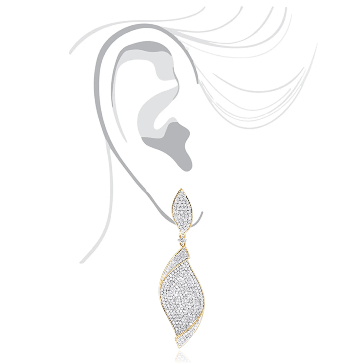18K Yellow Gold Ladies Designer Diamond Leaf Earrings 3 Carats 7 18K Yellow Gold Ladies Designer Diamond Leaf Earrings 3 Carats - Image 5