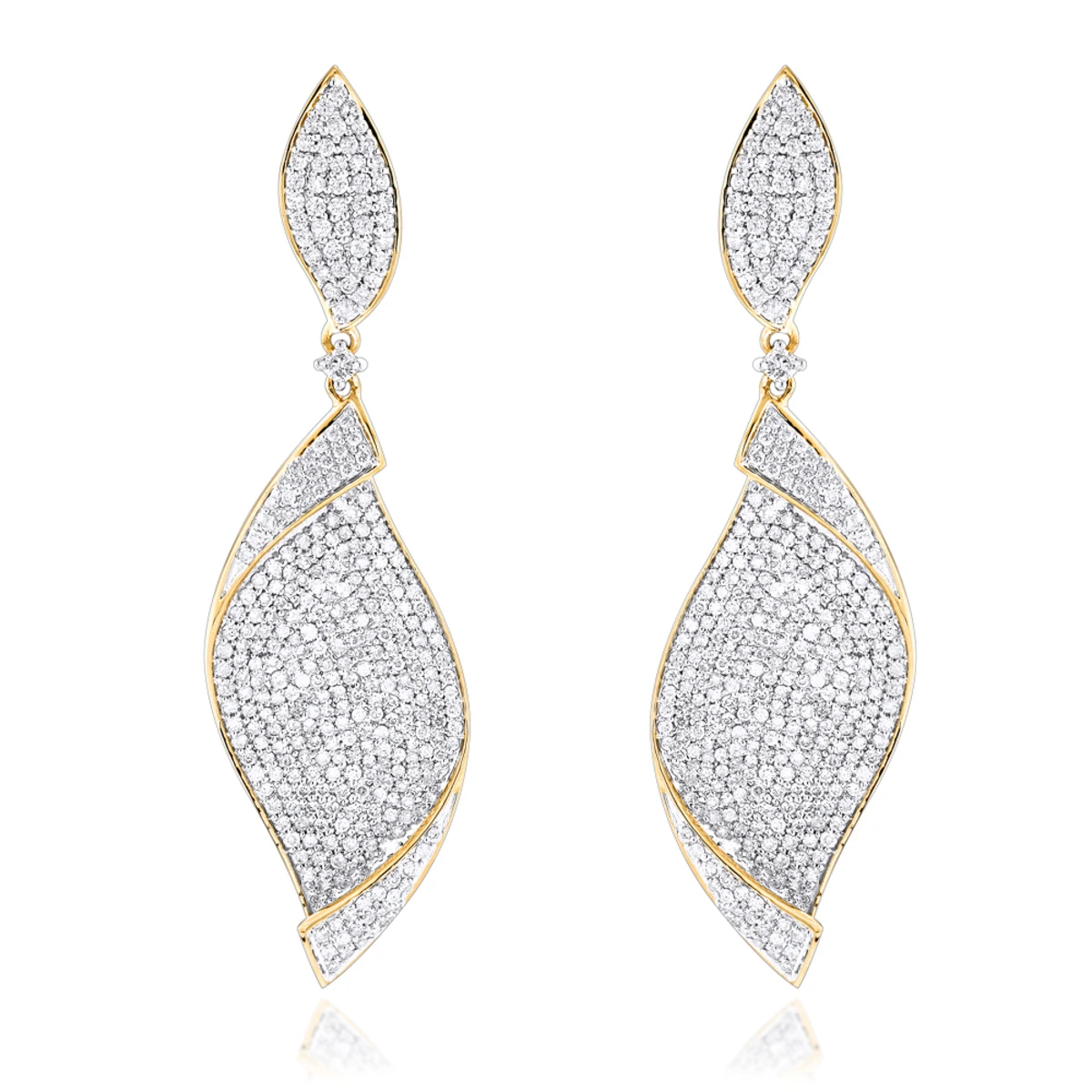 18K Yellow Gold Ladies Designer Diamond Leaf Earrings 3 Carats 3 18K Yellow Gold Ladies Designer Diamond Leaf Earrings 3 Carats