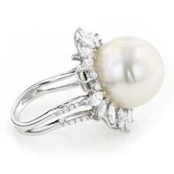 18K White Gold Ladies Pearl & Marquise Diamond Ring For Women 2.92ct -Its Hot Jewelry Shop 18k gold ladies pearl marquise diamond ring 292ct p 5781back