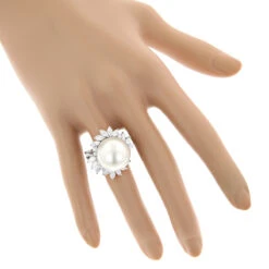 18K White Gold Ladies Pearl & Marquise Diamond Ring For Women 2.92ct -Its Hot Jewelry Shop 18k gold ladies pearl marquise diamond ring 292ct p 5781bod