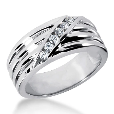 18K White Gold Men's Wedding Ring 0.24ct Diamonds Channel Set Diagonal Row 3 18K White Gold Men's Wedding Ring 0.24ct Diamonds Channel Set Diagonal Row