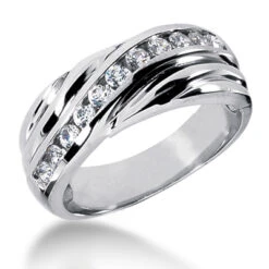 18K White Gold Men's Diamond Wedding Ring 0.55ct 8.4mm