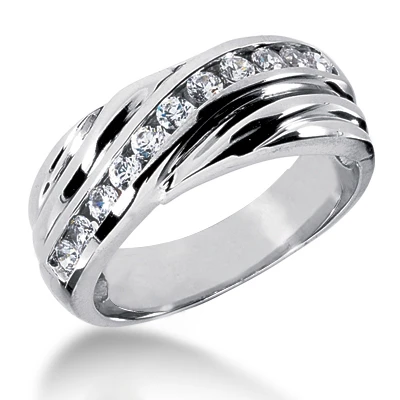 18K White Gold Men's Diamond Wedding Ring 0.55ct 8.4mm 3 18K White Gold Men's Diamond Wedding Ring 0.55ct 8.4mm