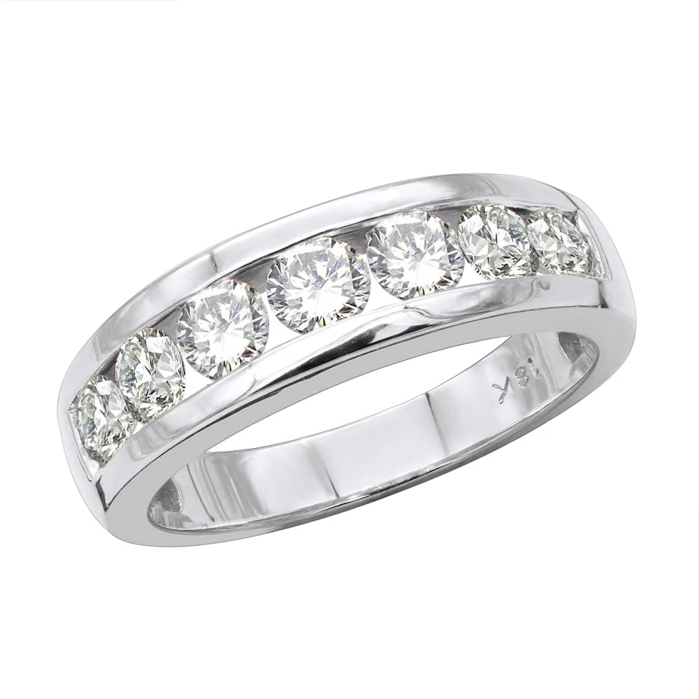 7 Stone Anniversary Band 18K White Gold Men's Or Women's Diamond Wedding Ring 1.5ct 3 7 Stone Anniversary Band 18K White Gold Men's Or Women's Diamond Wedding Ring 1.5ct