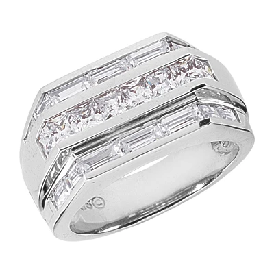 18K White Gold Men's Princess & Baguette Diamonds Ring 2.76ct 3 18K White Gold Men's Princess & Baguette Diamonds Ring 2.76ct