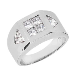 18K White Gold Men's Princess & Trillion Diamonds Ring 1.38ct
