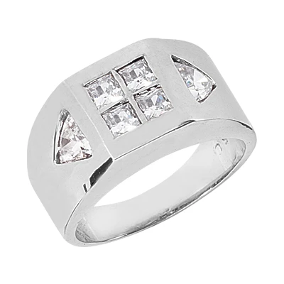 18K White Gold Men's Princess & Trillion Diamonds Ring 1.38ct 3 18K White Gold Men's Princess & Trillion Diamonds Ring 1.38ct