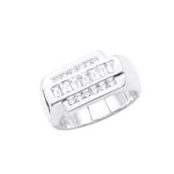 Unique Designer Wedding Band For Men 18K White Gold Men's Round & Baguette Diamonds Ring